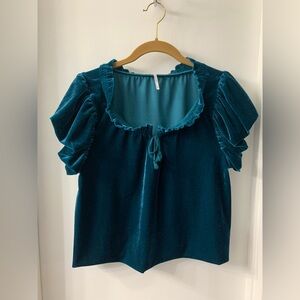 Free People Women's Teresa Velour Velvet Crop Top Teal Szie XS